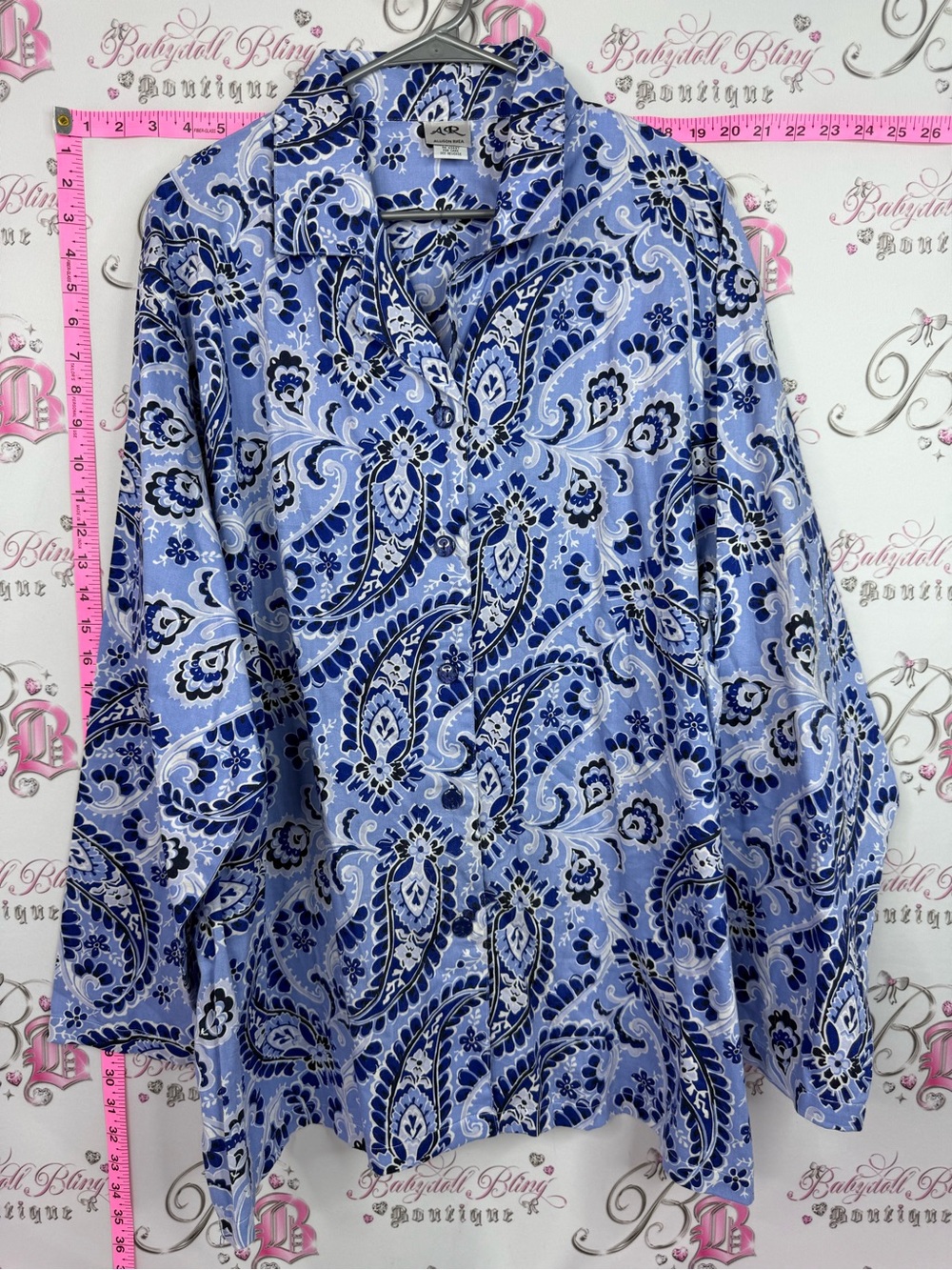 ALLISON RHEA button up Light Blue Paisley Button-Down Shirt by